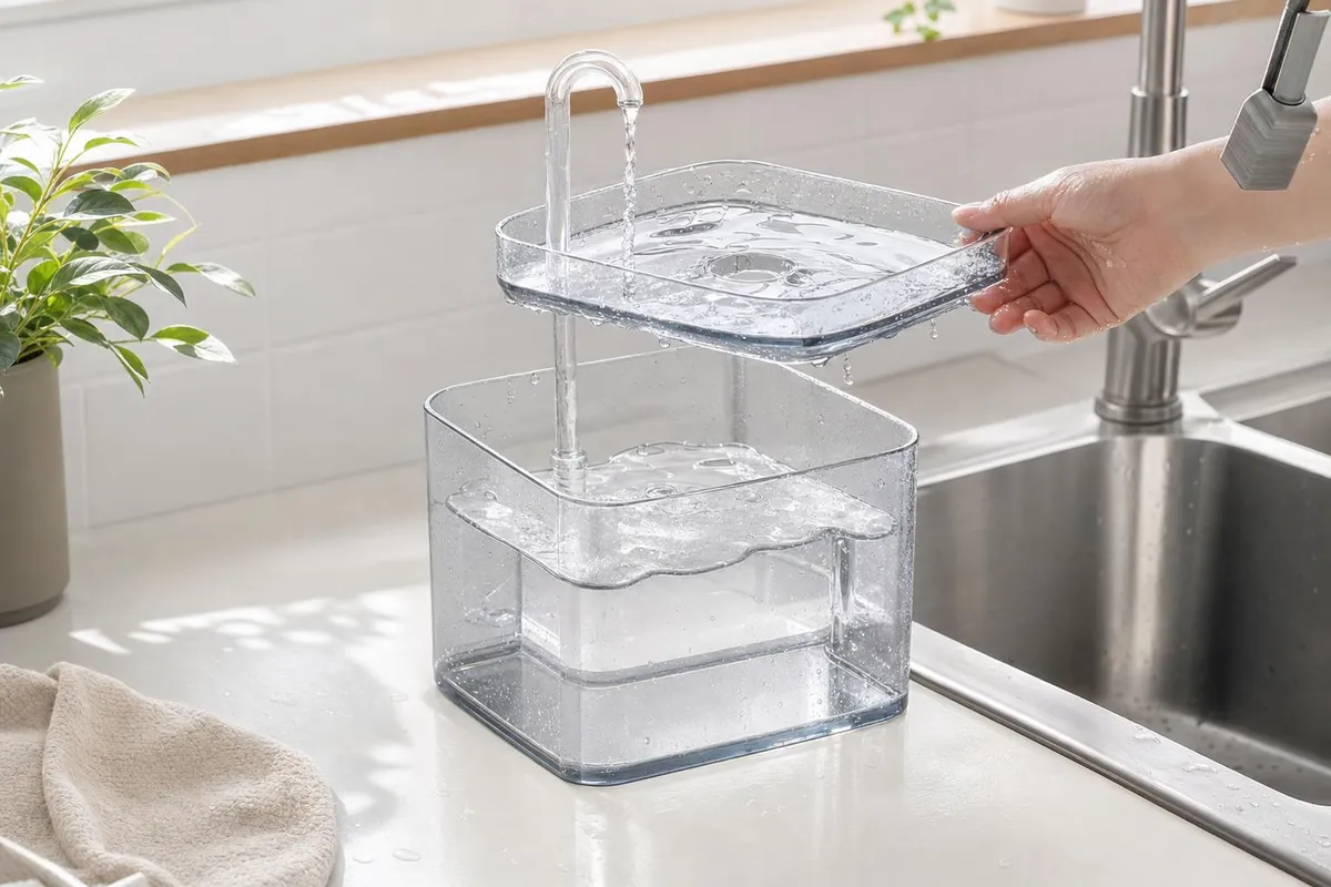 Démontage et nettoyage d'une fontaine pendant nos tests